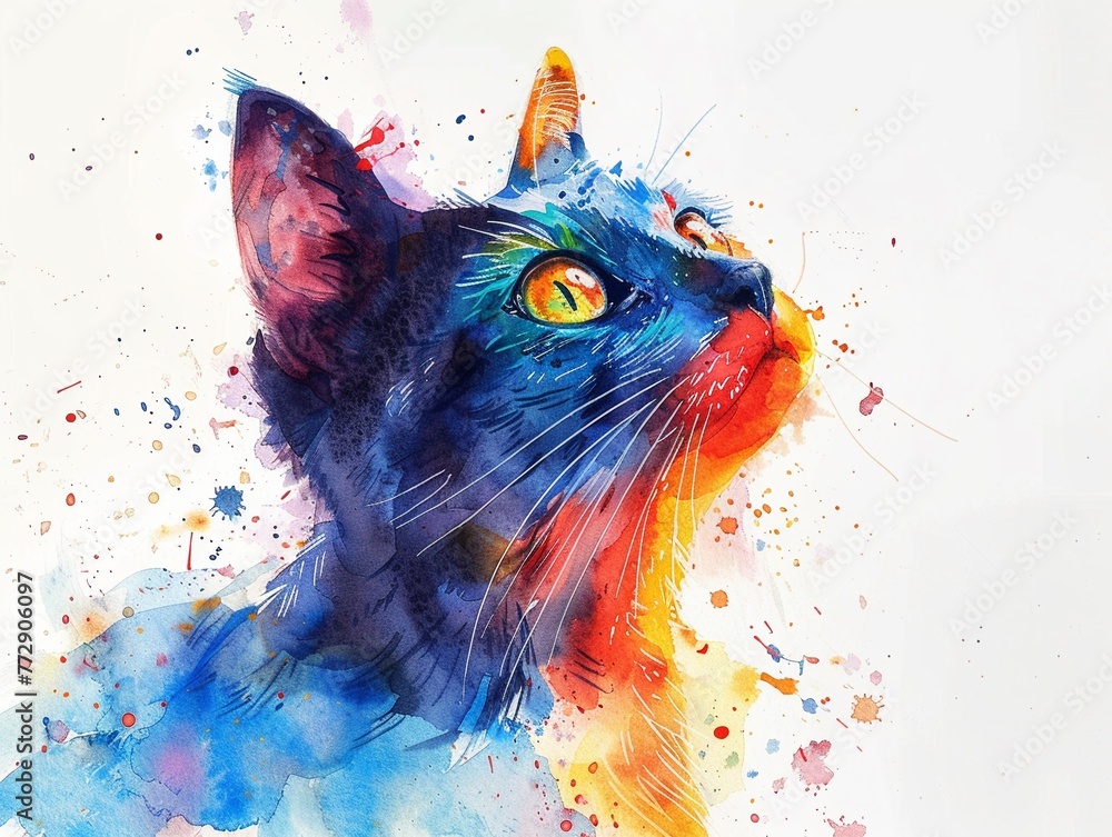 Cute cat watercolor knolling, bright and vibrant sheets, playful and cheerful, artistic design