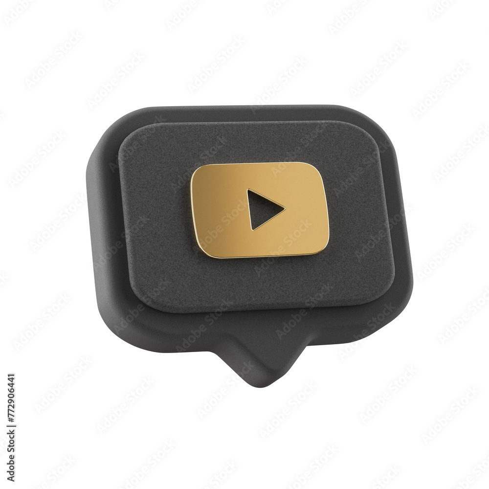 3d speech bubble with gold youtube play icon, transparent background 3d speech bubble with gold youtube play icon, transparent background