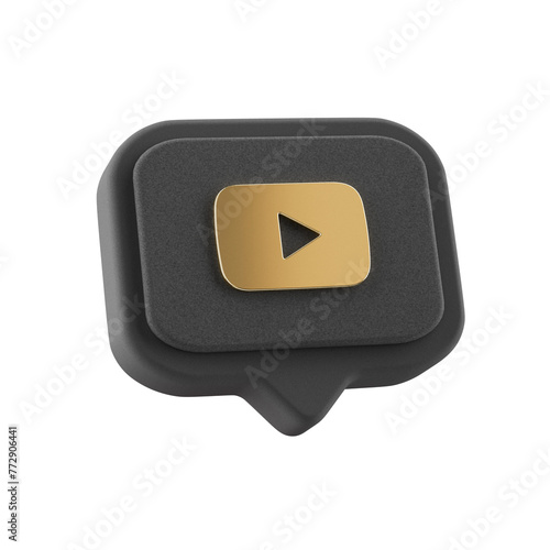 3d speech bubble with gold youtube play icon, transparent background