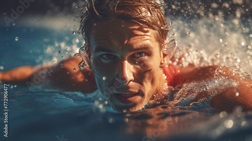 a man swimming in water photo