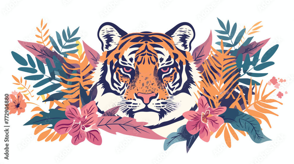 Girly tattoo style tropical tiger face portrait Wild