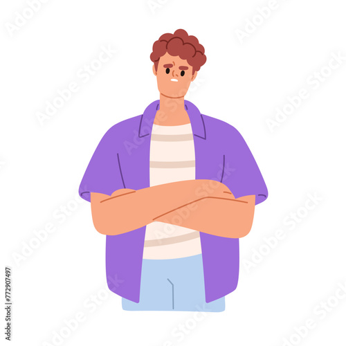 Disappointed confused doubting man. Irritated frustrated character, suspicious skeptical face expression, distrust. Sceptic doubtful emotion. Flat vector illustration isolated on white background © Good Studio
