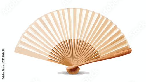 Halfopened fan white and wooden in vector. Flat vector