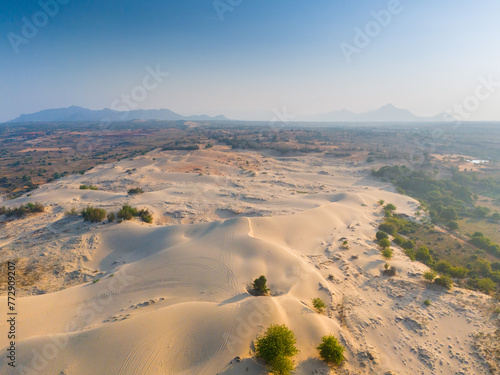 Aerial view of Nam Cuong sand dunes, Ninh Thuan province, Vietnam. It is one of the most beautiful places in Vietnam photo