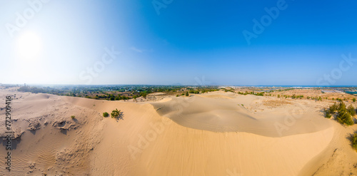 Fototapeta Naklejka Na Ścianę i Meble -  Aerial view of Nam Cuong sand dunes, Ninh Thuan province, Vietnam. It is one of the most beautiful places in Vietnam