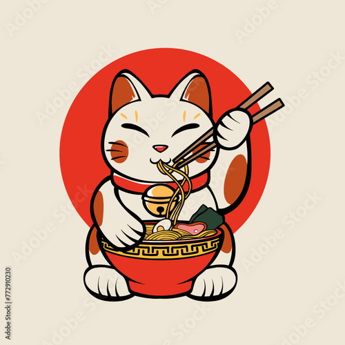 lucky neko cat japanese illustration