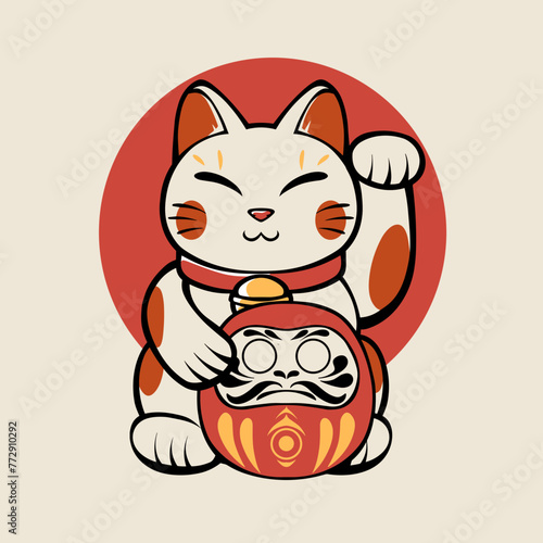 lucky neko cat japanese illustration