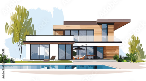 House architectural project sketch Flat vector isolated
