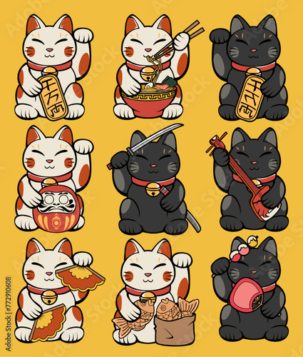 lucky neko cat japanese illustration