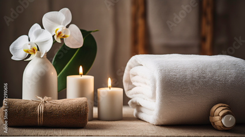 a white towel and candles