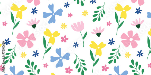 Seamless pattern with hand drawn flowers. floral vector background surface design, textile, stationery, wrapping paper, covers. Vector illustration