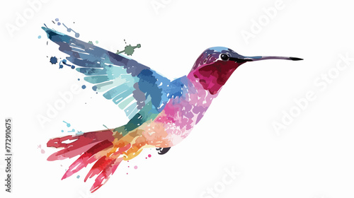 Hummingbird watercolor silhouette isolated on white photo