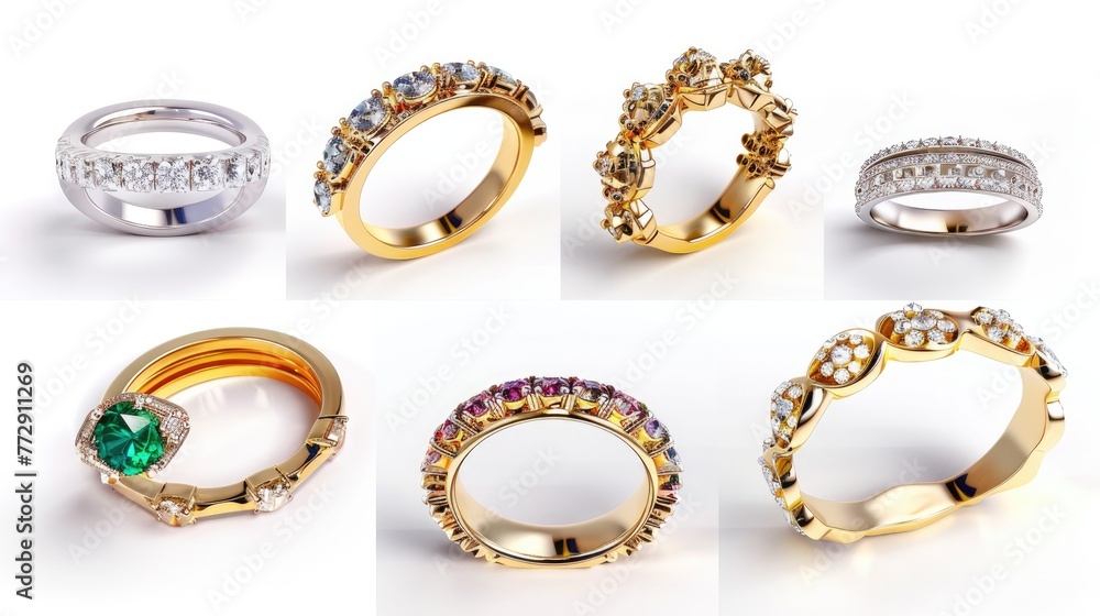 rings set collection. Isolated on white background Generative AI rings set collection. Isolated on white background Generative AI