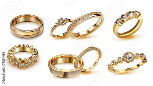 rings set collection. Isolated on white background Generative AI