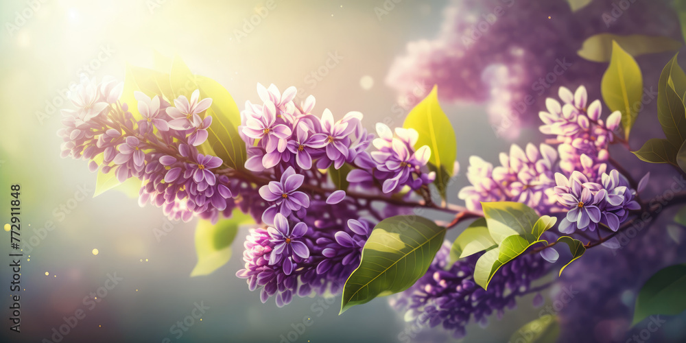 Branch of lilac flowers on a blurred background with bokeh. Beautiful Floral background for decoration, banner and greeting card for Birthday, Mother's Day, Wedding Branch of lilac flowers on a blurred background with bokeh. Beautiful Floral background for decoration, banner and greeting card for Birthday, Mother's Day, Wedding