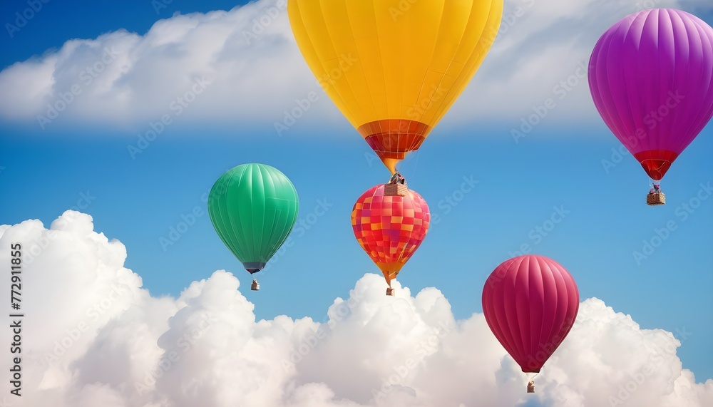 Fototapeta premium Colorful air balloons flying in the sky over clouds landscape