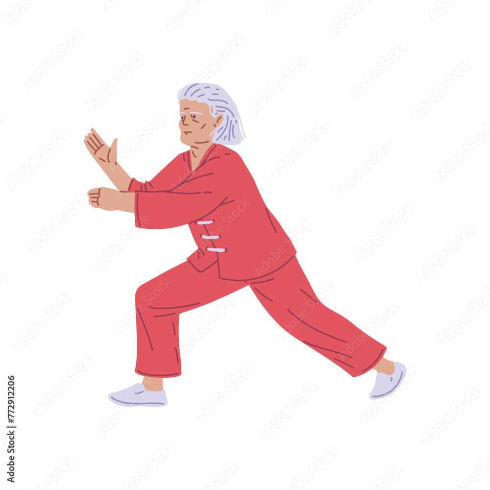 Focused elderly Tai Chi movement. Vector illustration Focused elderly Tai Chi movement. Vector illustration