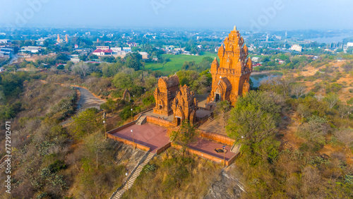 Aerial view of Cham towers, Po Klong Garai, Ninh Thuan province, Vietnam.