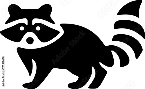 Flat design animal, logo raton laveur noir sur fond transparent 
