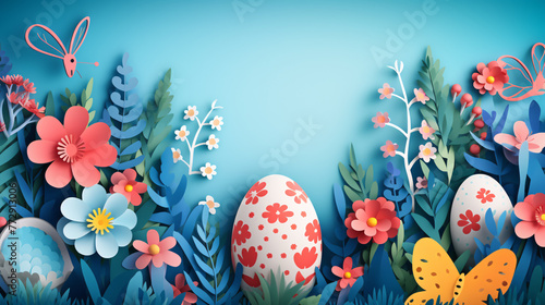 a paper cut out of a egg surrounded by flowers