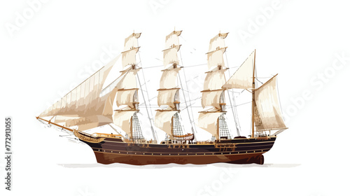 Isolated vector illustration. Sailing ship. Vintage photo