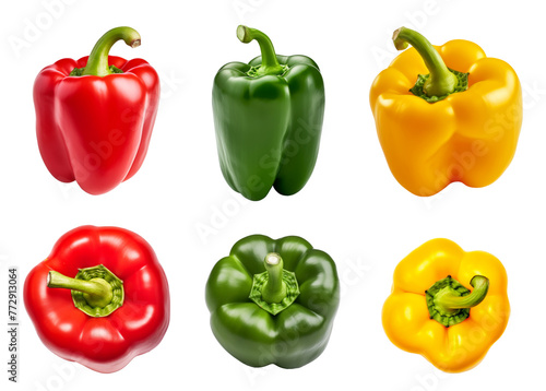 sweet pepper, red, green, yellow paprika, isolated on white background, clipping path, full depth of field