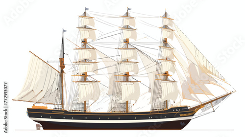 Isolated vector illustration. Sailing ship. Vintage