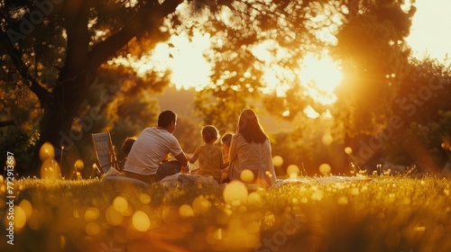  Family Enjoying a Magical Sunset Picnic in the Park
