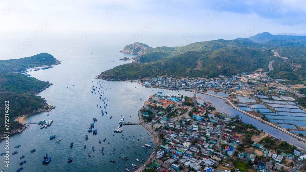 Fototapeta premium Aerial view of Vinh Hy bay, Nui Chua national park, Ninh Thuan province, Vietnam