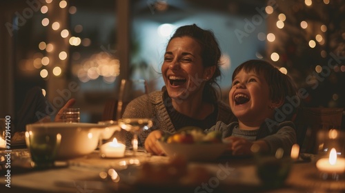Joyful Family Dinner Filled with Laughter and Light