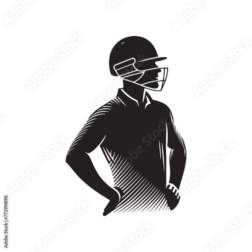  Vector Silhouette of a Cricketer in Action on the Pitch Amidst Competition.-cricketer black vector stock