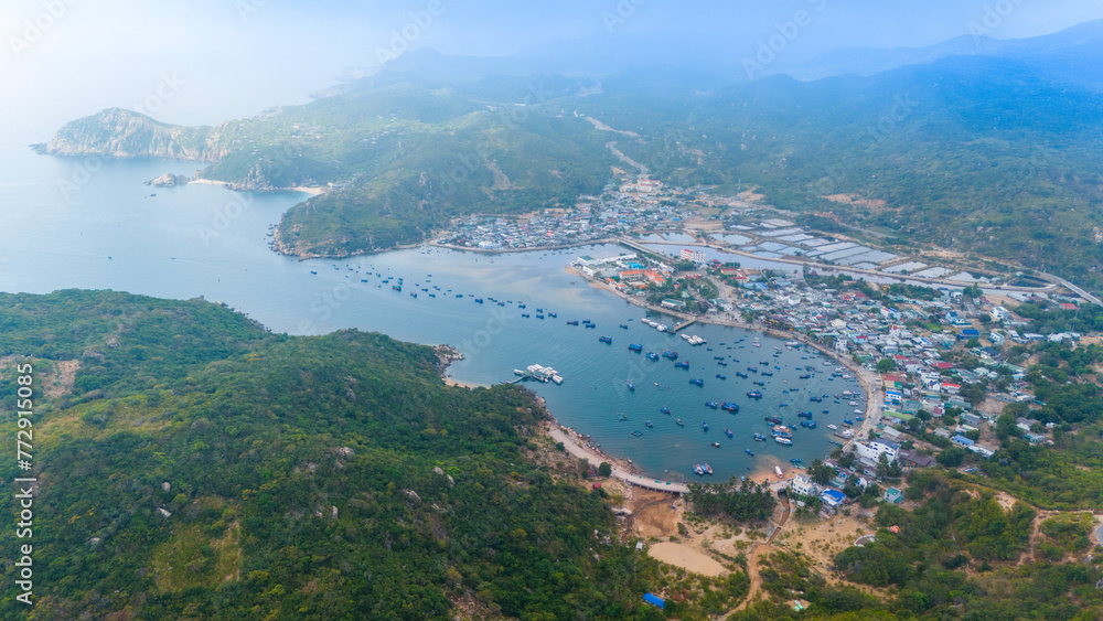 Aerial view of Vinh Hy bay, Nui Chua national park, Ninh Thuan province, Vietnam