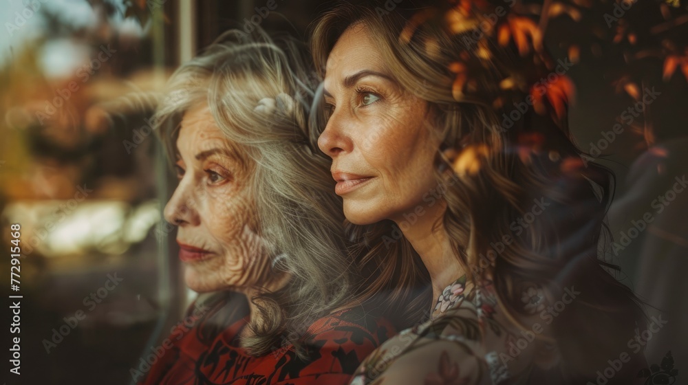 Mother and Daughter Reflecting by the Autumn Window Mother and Daughter Reflecting by the Autumn Window