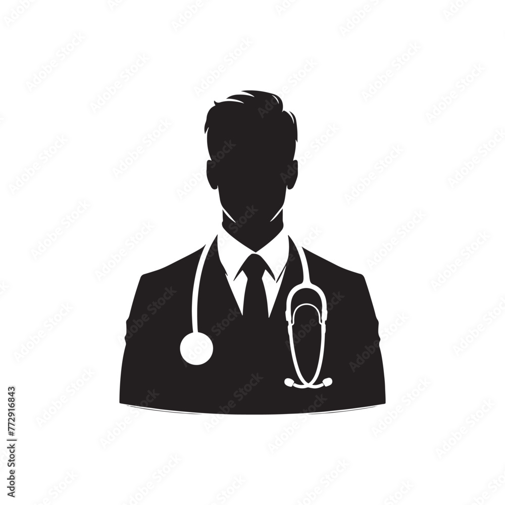 Vector Silhouette of a Doctor in Purposeful Motion Amidst Medical Environment-Doctor black vector stock Vector Silhouette of a Doctor in Purposeful Motion Amidst Medical Environment-Doctor black vector stock