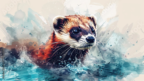 endangered specie concept , ferret in watercolor style risk of extinction, wildlife, 17 may , endangered specie day  photo