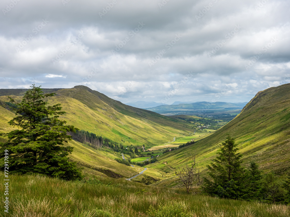 A wide view of the mountains and valleys in Ireland at Glengesh - Viewing Point, Valley and Mountains at Glengesh