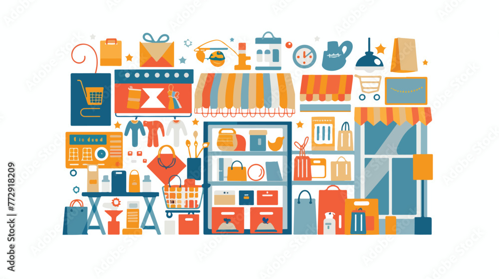 Shopping and ecommerce store market vector  Flat vector