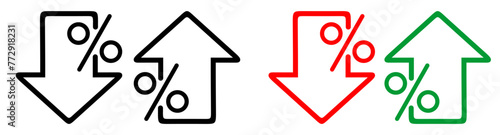 Arrow percent up editable stroke outline icon isolated on white background flat vector illustration. Pixel perfect. 