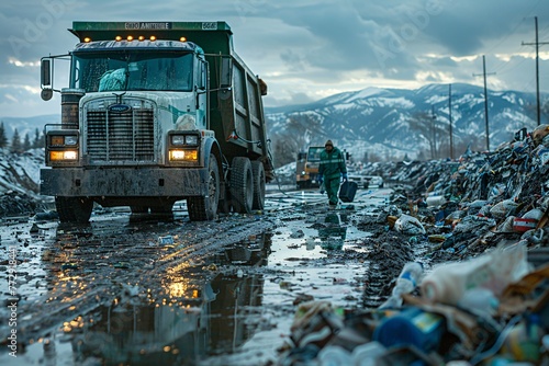 Winter's Waste A Dump Truck's Duty in the Snow Generative AI