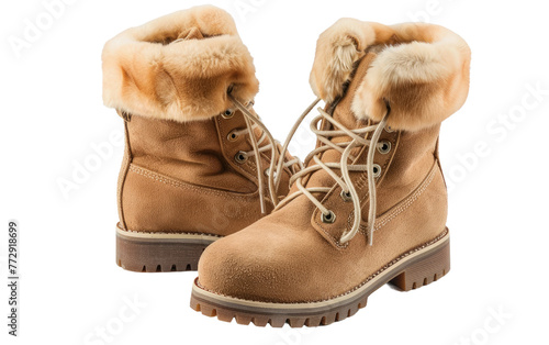 Embrace Winter in Beige Suede Women's Fur Boots isolated on transparent Background