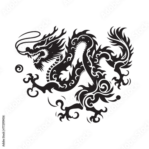 Dragon Dance Spectacle: Silhouette of Delightful Motion and Elegance in Vibrant Vector Art- festive dragon dance black vector stock. © Wolfe 