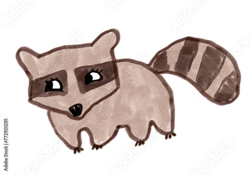 Felt pen vector illustration of child drawing of cute raccoon © Sonya illustration