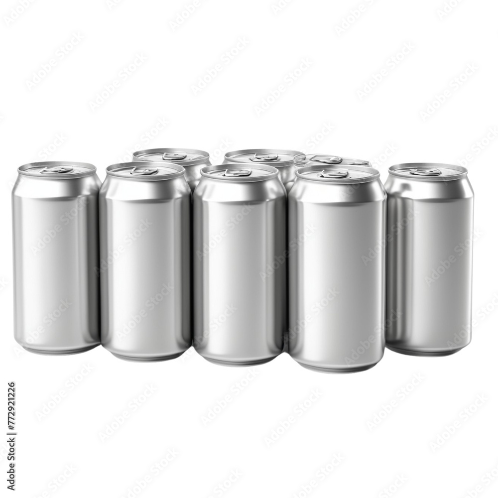 a silver metal tin cans and clear bottles on Isolated transparent background png. generated with AI a silver metal tin cans and clear bottles on Isolated transparent background png. generated with AI