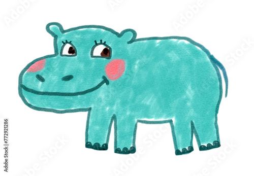 Felt pen vector illustration of child drawing of cute hippopotamus © Sonya illustration