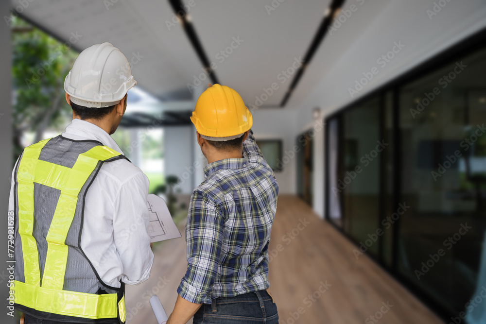 architect on construction site inspection documents and business workflow in the morning. architect on construction site inspection documents and business workflow in the morning.