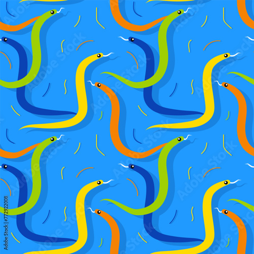 Snakes seamless background, vector dangerous venom snake pattern, vintage style drawing tile infinity wallpaper.