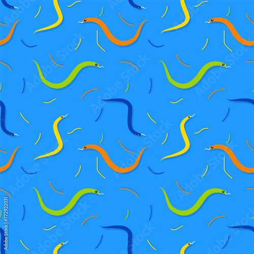 Snakes seamless background, vector dangerous venom snake pattern, vintage style drawing tile infinity wallpaper.
