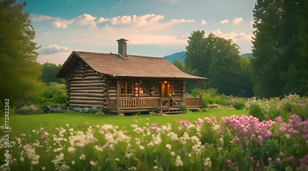 A charming, rural log cabin surrounded by a fragrant garden full of herbs and flowers. A charming, rural log cabin surrounded by a fragrant garden full of herbs and flowers.