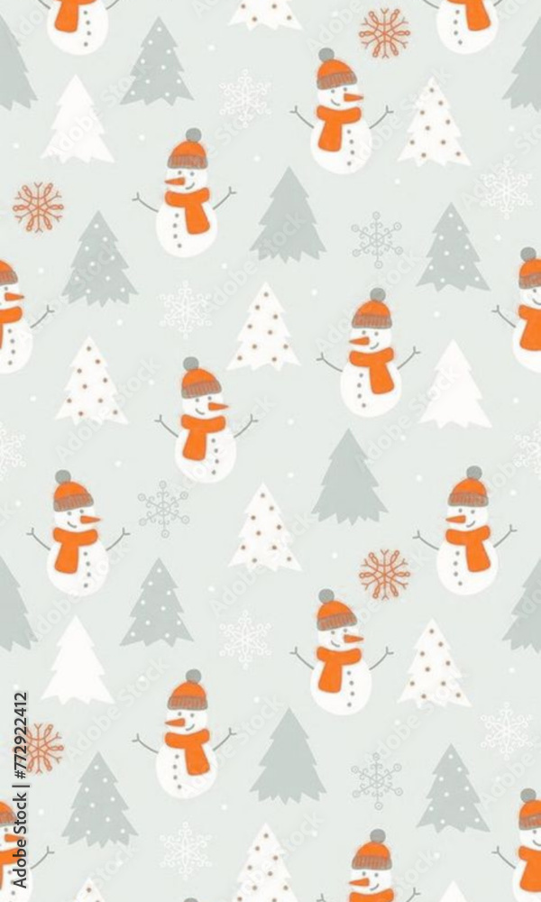 seam pattern with snowmen and trees seam pattern with snowmen and trees