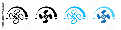 Cooling and Ventilation Icon Set with Adjustable Fan Speed Controls and Airflow Turbine Graphics